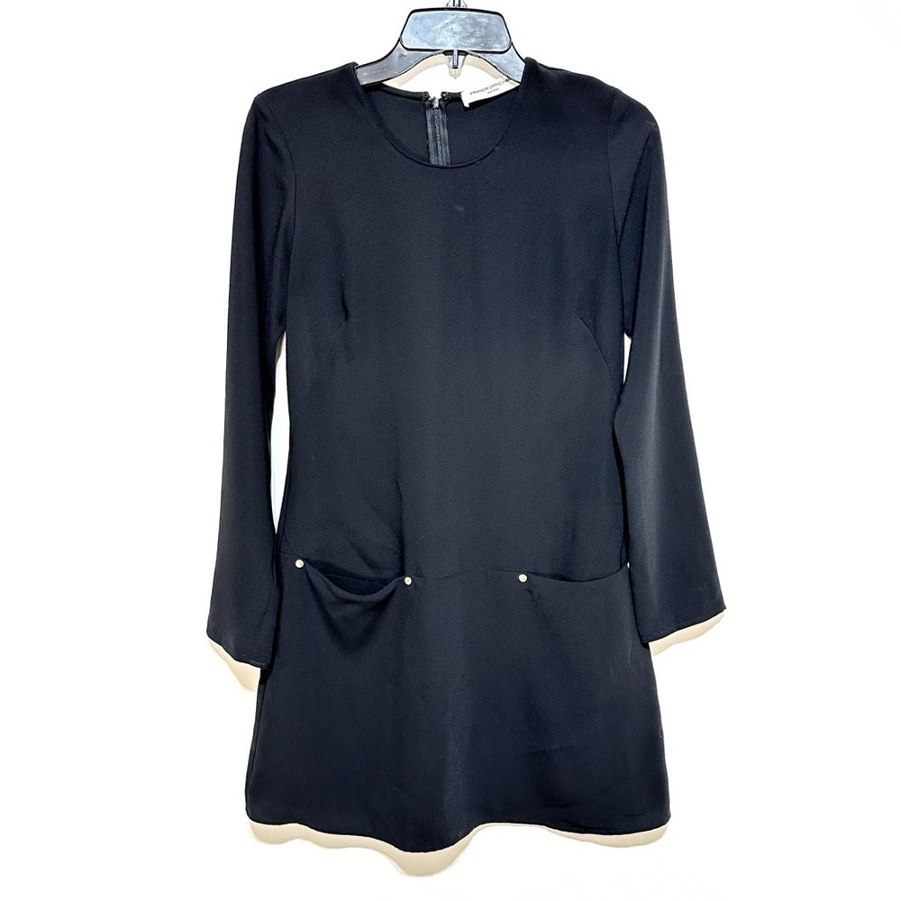 Amanda Uprichard Kenmar Black Crepe Shift Mini Long Sleeve Dress Size P/XS